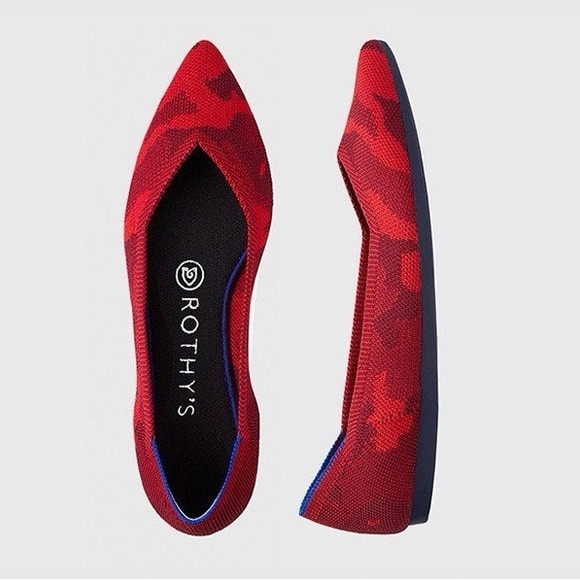 ROTHY'S Camo Point Toe Knit Flats in Red Camo 7 - Picture 1 of 10
